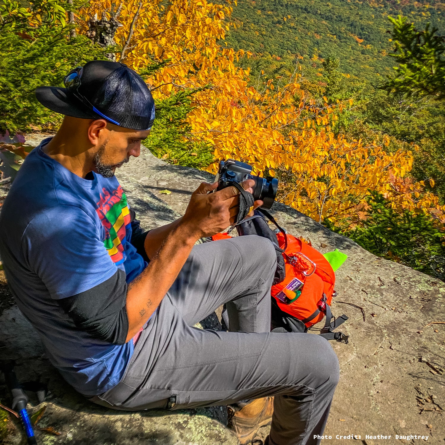 Catskills Adventures owner/operator, Chris Daughtrey, snaps a photo from Artist's Rock in Greene Co., NY.